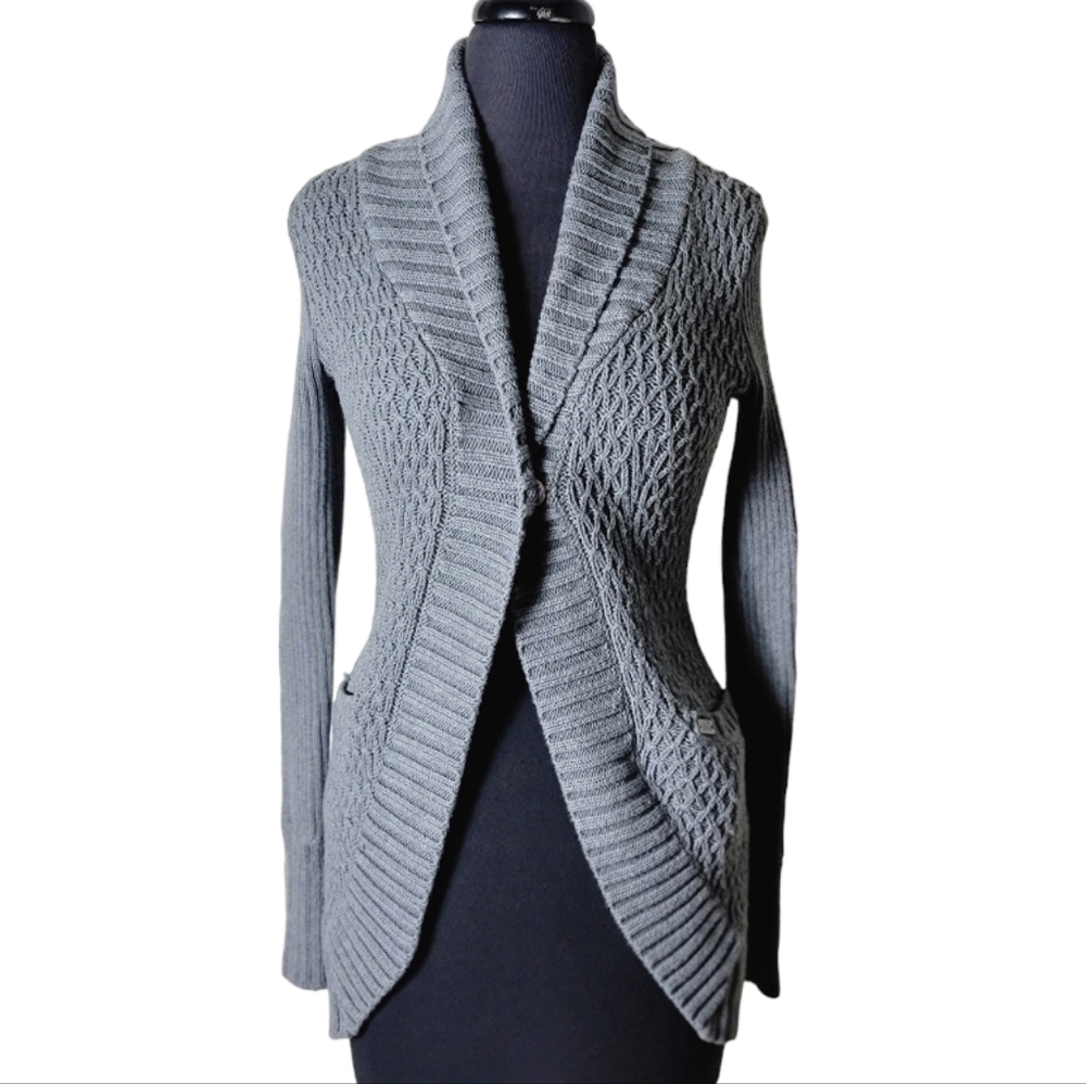 Guess Jeans gray cable knit shawl collar cardigan sweater women’s size small